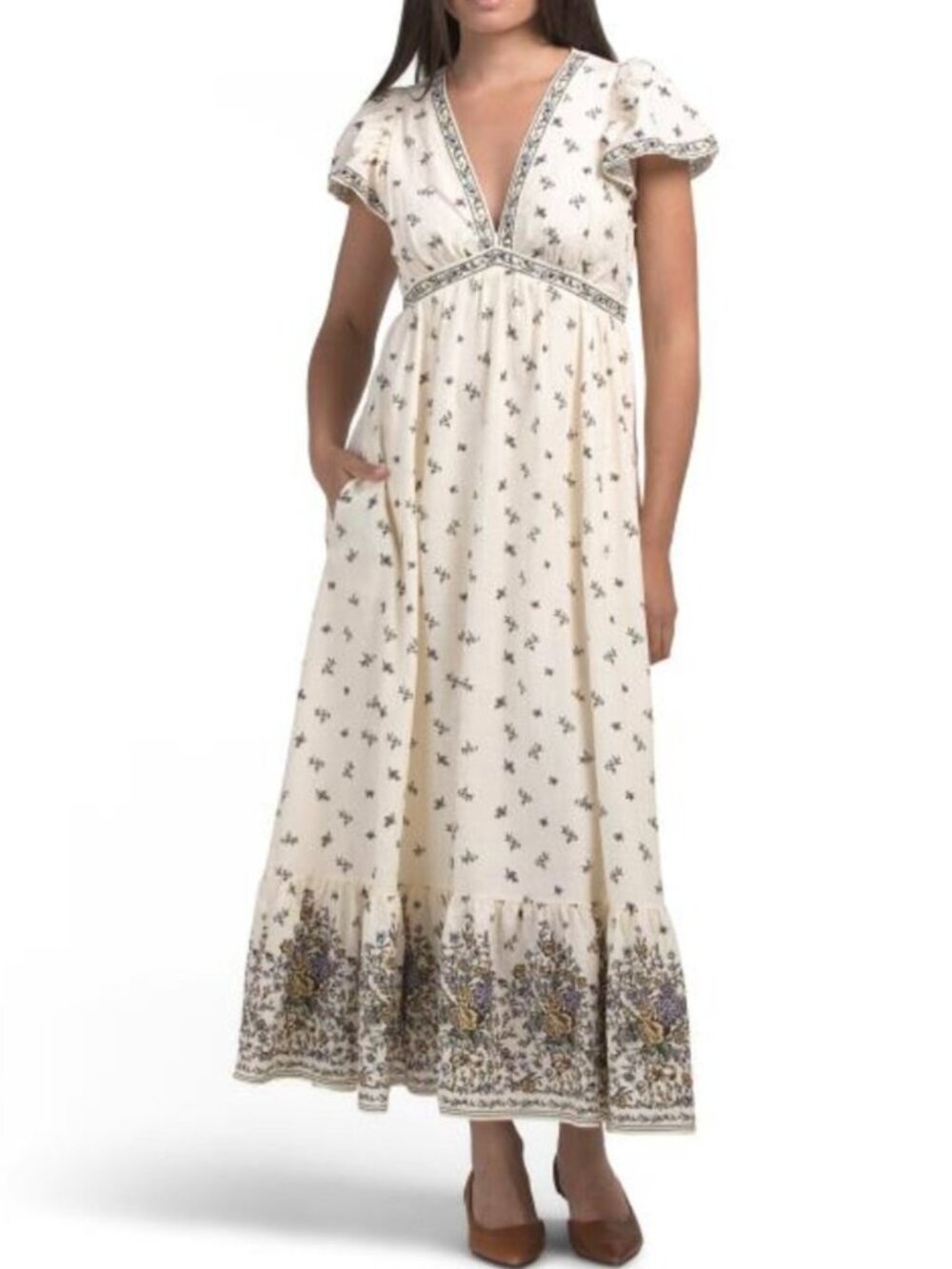 MAX STUDIO London Flutter Sleeve V-neck Empire Waist Maxi Dress